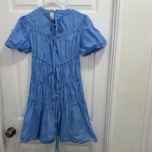 Renaissance Crimes Blue Poplin Tie-Front Midi Dress